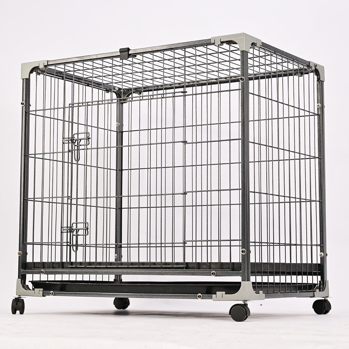 Metal Dog Travel Kennel with Double Doors & Feeding Door