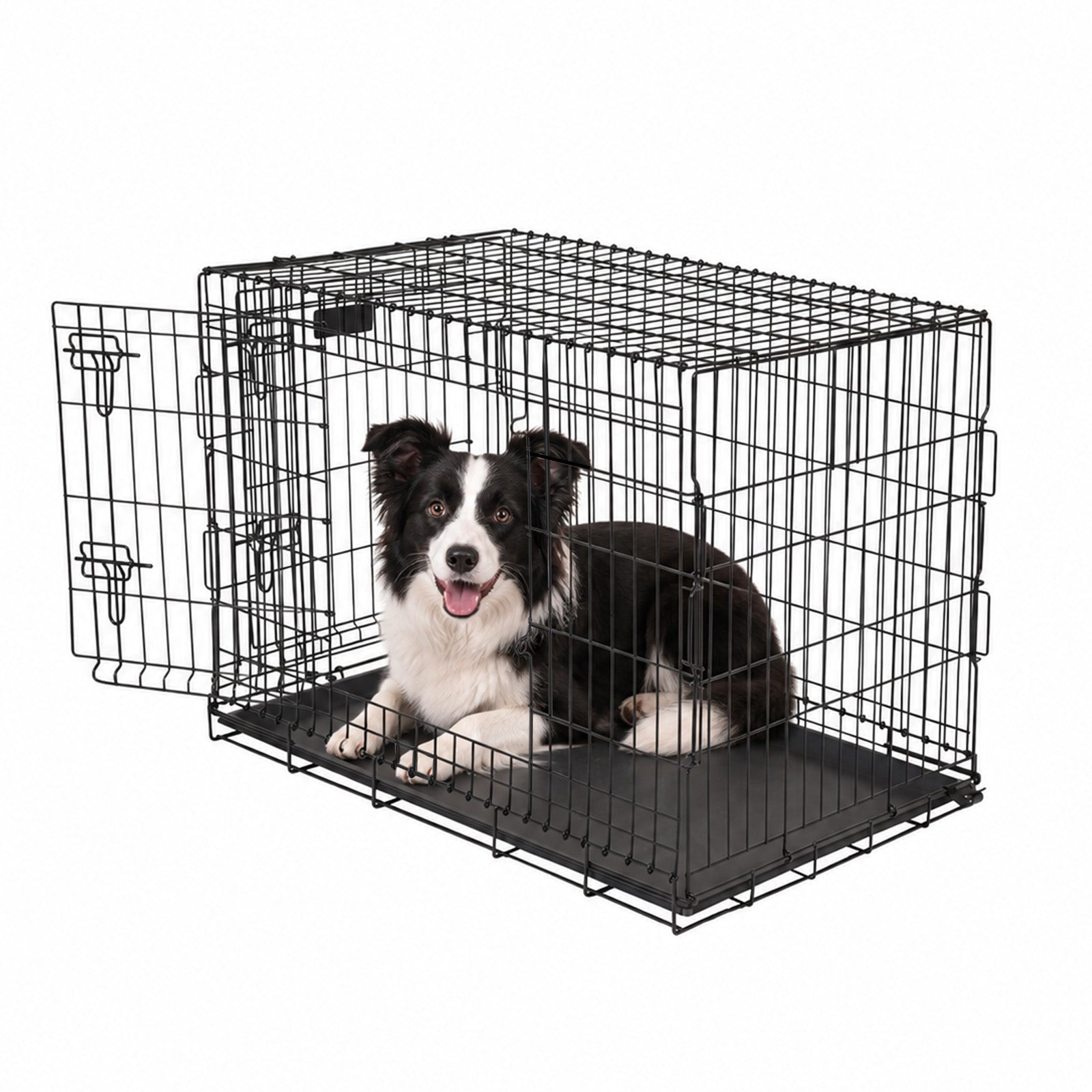 Freepet Loop Wire Crate Double Door Folding Dog Crate with Divider Panel, Leak-Proof Tray & Secure Latches, Portable, Durable & Easy to Assemble