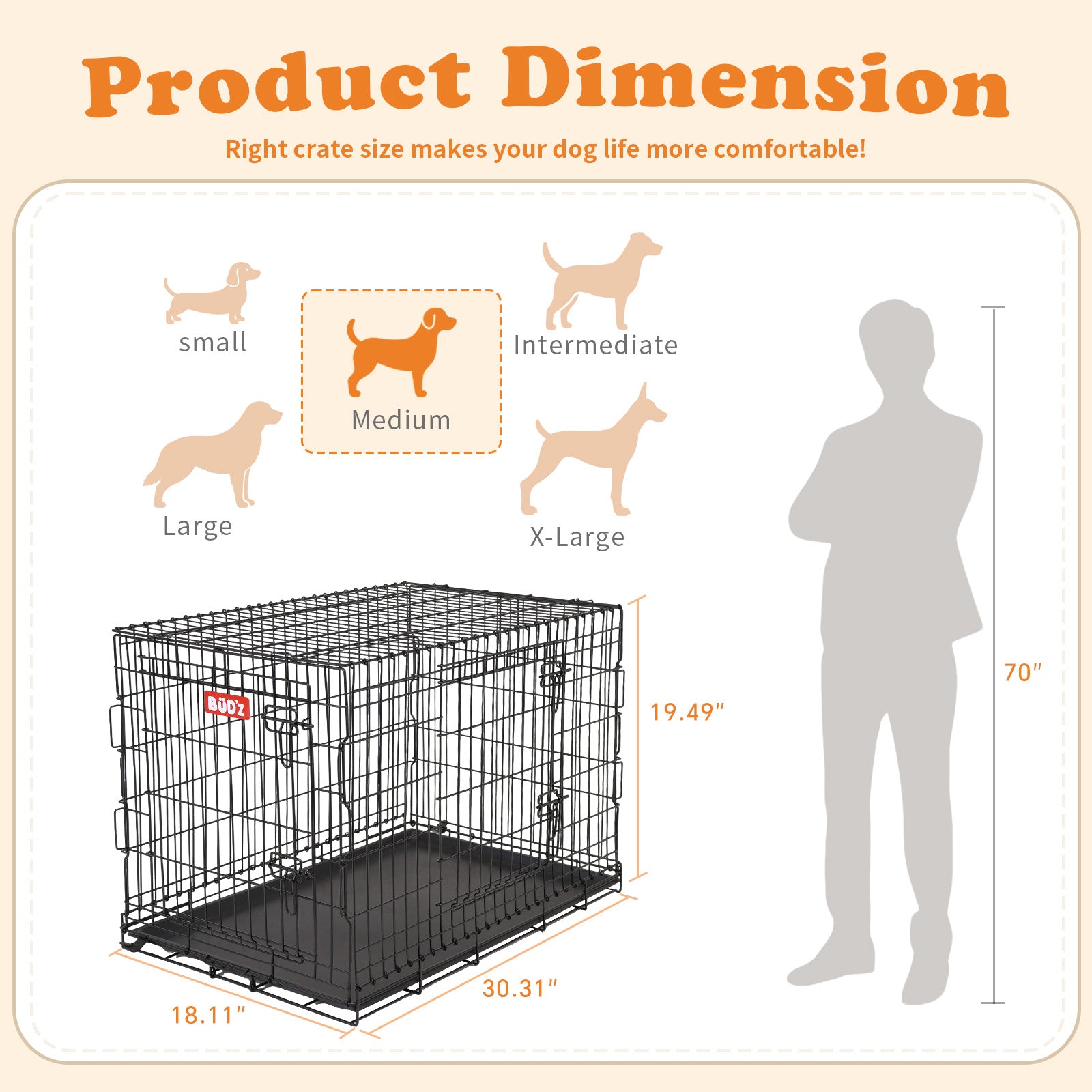 Freepet Loop Wire Crate Double Door Folding Dog Crate with Divider Panel, Leak-Proof Tray & Secure Latches, Portable, Durable & Easy to Assemble