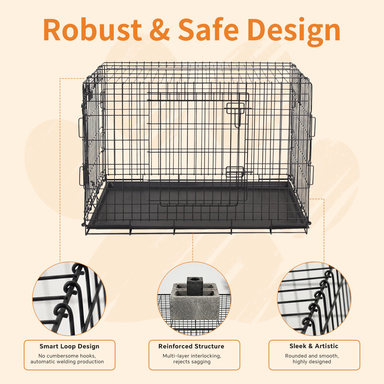 Freepet Loop Wire Crate Single Door Folding Dog Crate with Divider Panel, Leak-Proof Tray & Secure Latches, Portable, Durable & Easy to Assemble