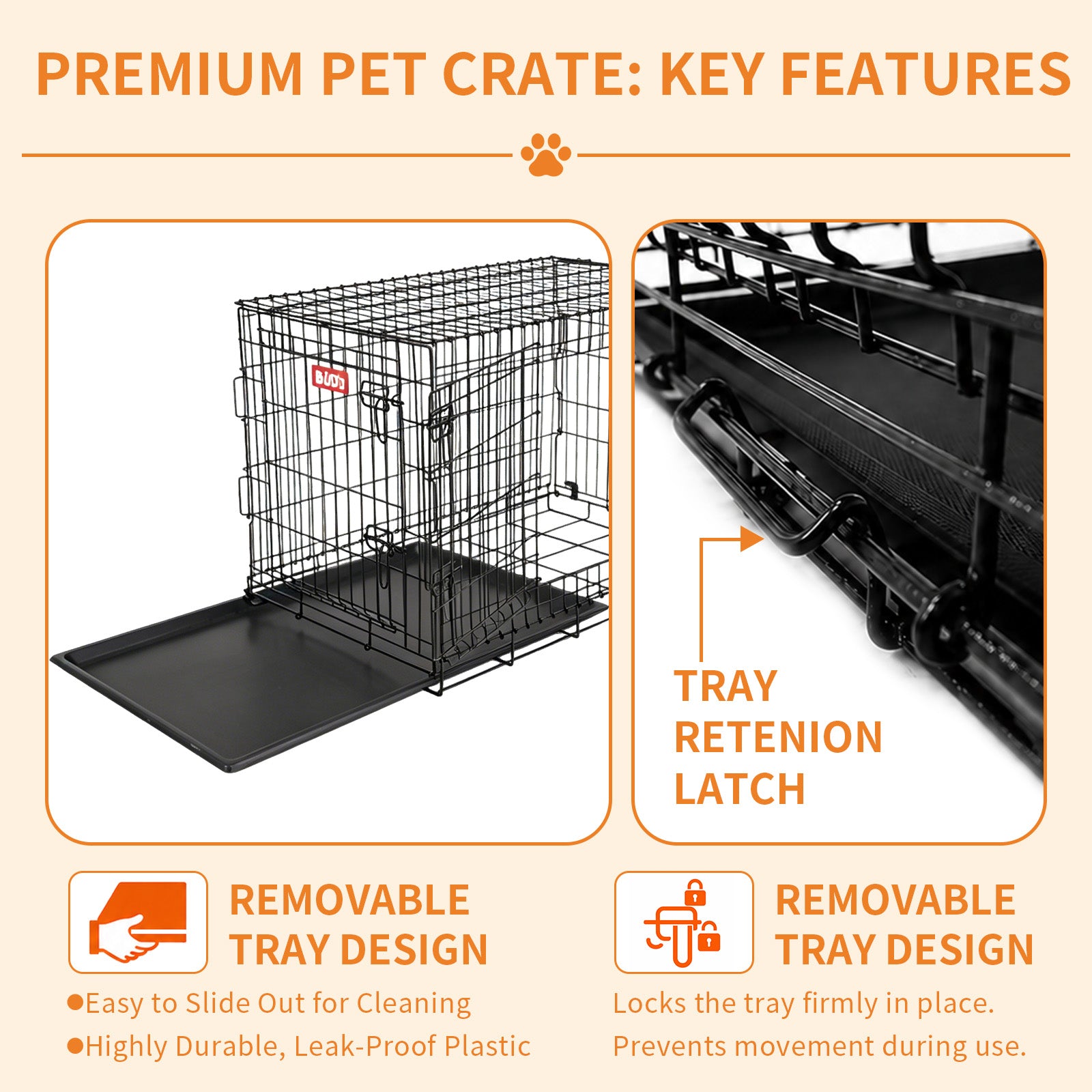 Freepet Loop Wire Crate Single Door Folding Dog Crate with Divider Panel, Leak-Proof Tray & Secure Latches, Portable, Durable & Easy to Assemble