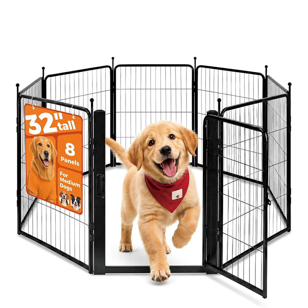 Freepet Dog Playpen - 32 inch 8 Panels Heavy Duty Metal Puppy Fence
