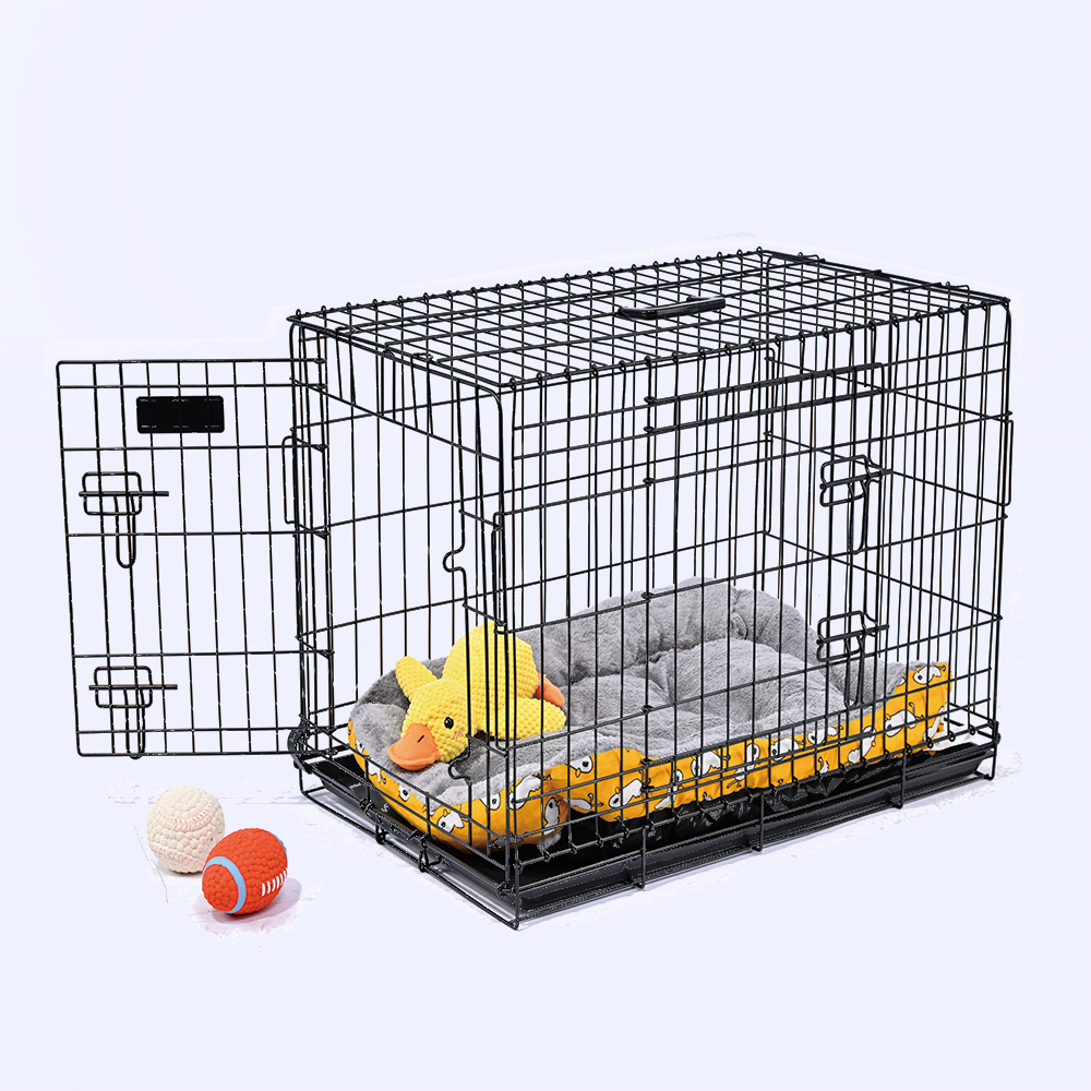 Freepet Loop Wire Crate Double Door Folding Dog Crate with Divider Panel, Leak-Proof Tray & Secure Latches, Portable, Durable & Easy to Assemble