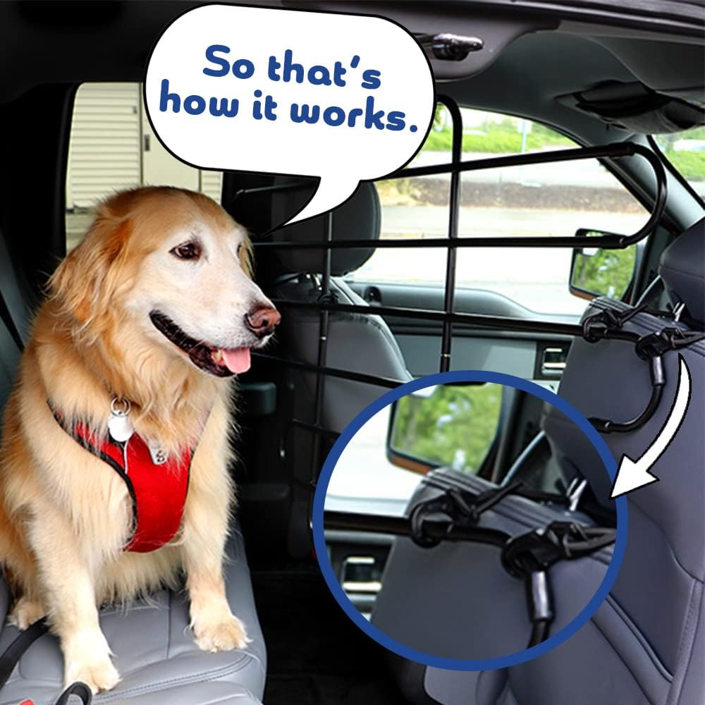 Original Car, SUV, Truck Dog Barrier: Adjustable Universal for All Vehicles - Moves with Your Vehicle Seats. Tilt. Slide. Recline. Easy Install - Strong Metal Tubing Gate Pet Divider