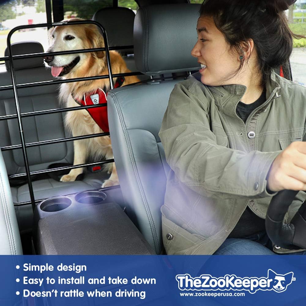 Original Car, SUV, Truck Dog Barrier: Adjustable Universal for All Vehicles - Moves with Your Vehicle Seats. Tilt. Slide. Recline. Easy Install - Strong Metal Tubing Gate Pet Divider