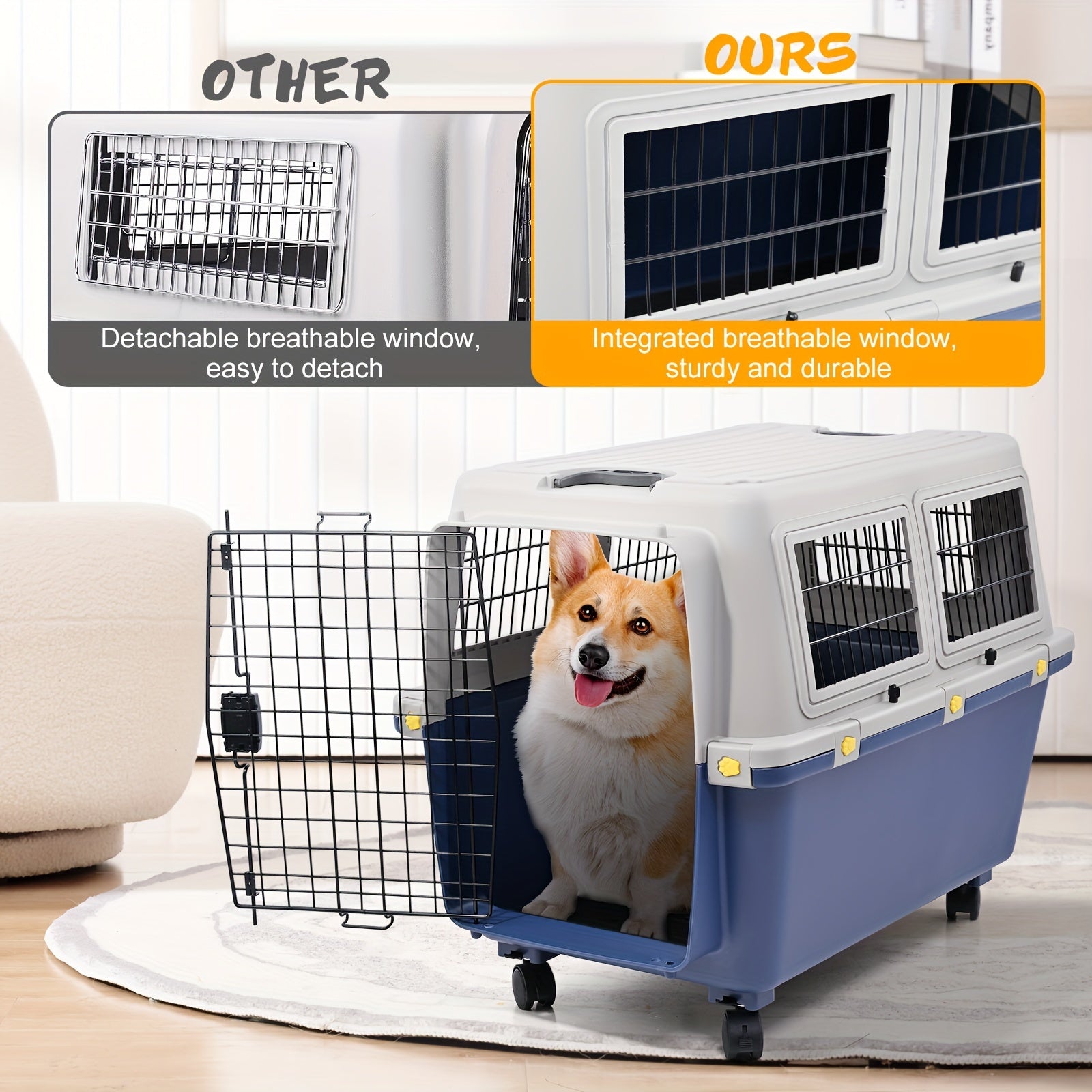 Freepet Dog Premium Kennel - Portable Dog Carriers & Crates for Large Dogs, Airline-Friendly, Durable Plastic, Pet Carrier For Home and Travel