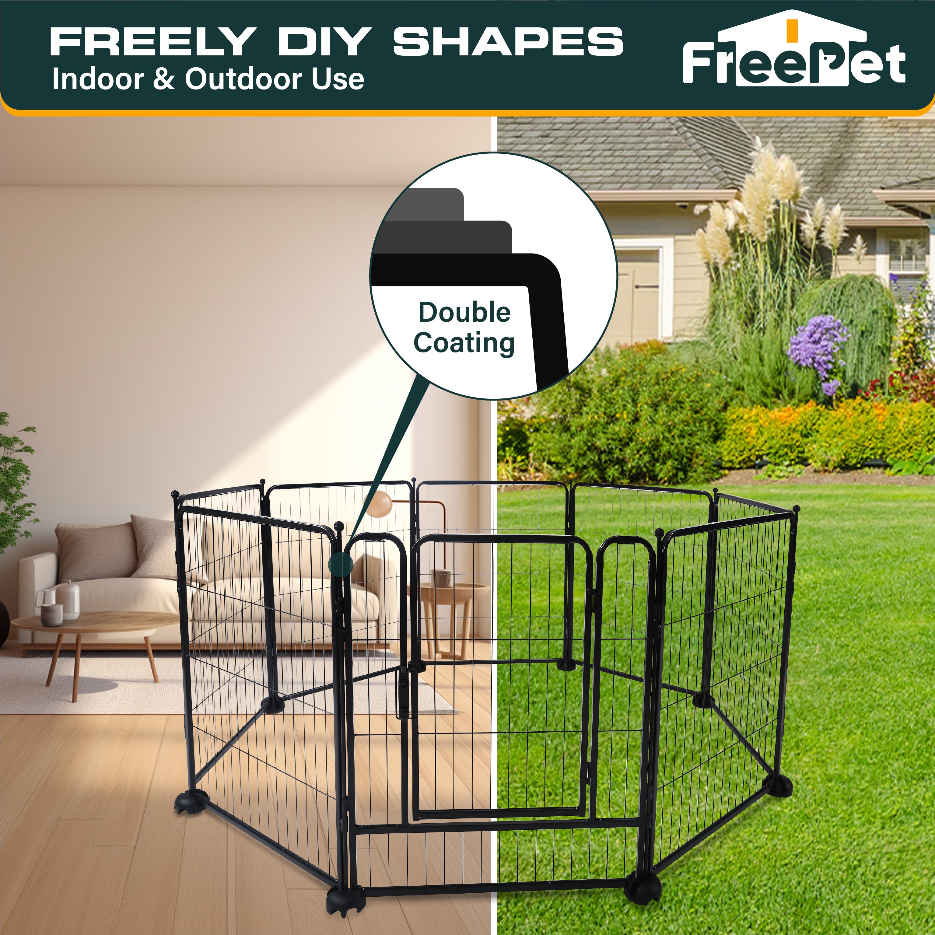 Outdoor Dog Playpen - 24 inch, 8 Panels for Small and Puppy Size Dogs - Heavy Duty Metal Pet Fence with Black Anti-Rust Coating - Portable Exercise Play Pen for RV, Camping, and Yard