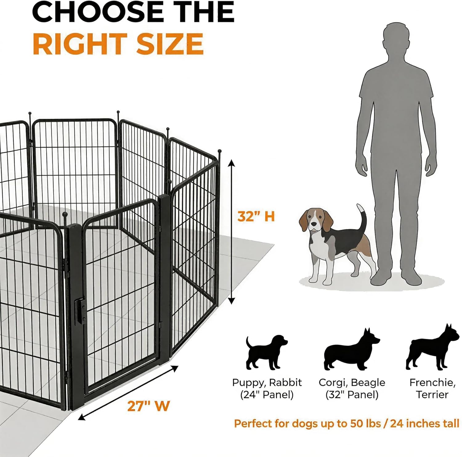 Freepet Dog Playpen - 32 inch 8 Panels Heavy Duty Metal Puppy Fence