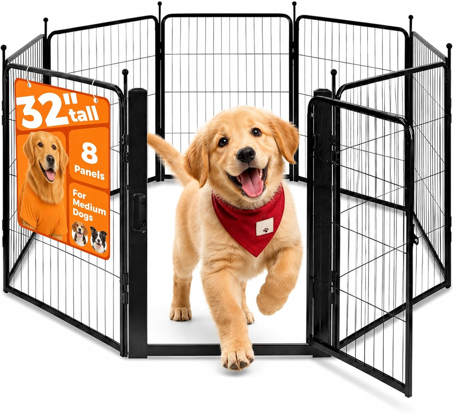 Freepet Dog Playpen - 32 inch 8 Panels Heavy Duty Metal Puppy Fence