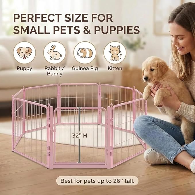 Freepet Dog Playpen - 32 inch 8 Panels Heavy Duty Metal Puppy Fence