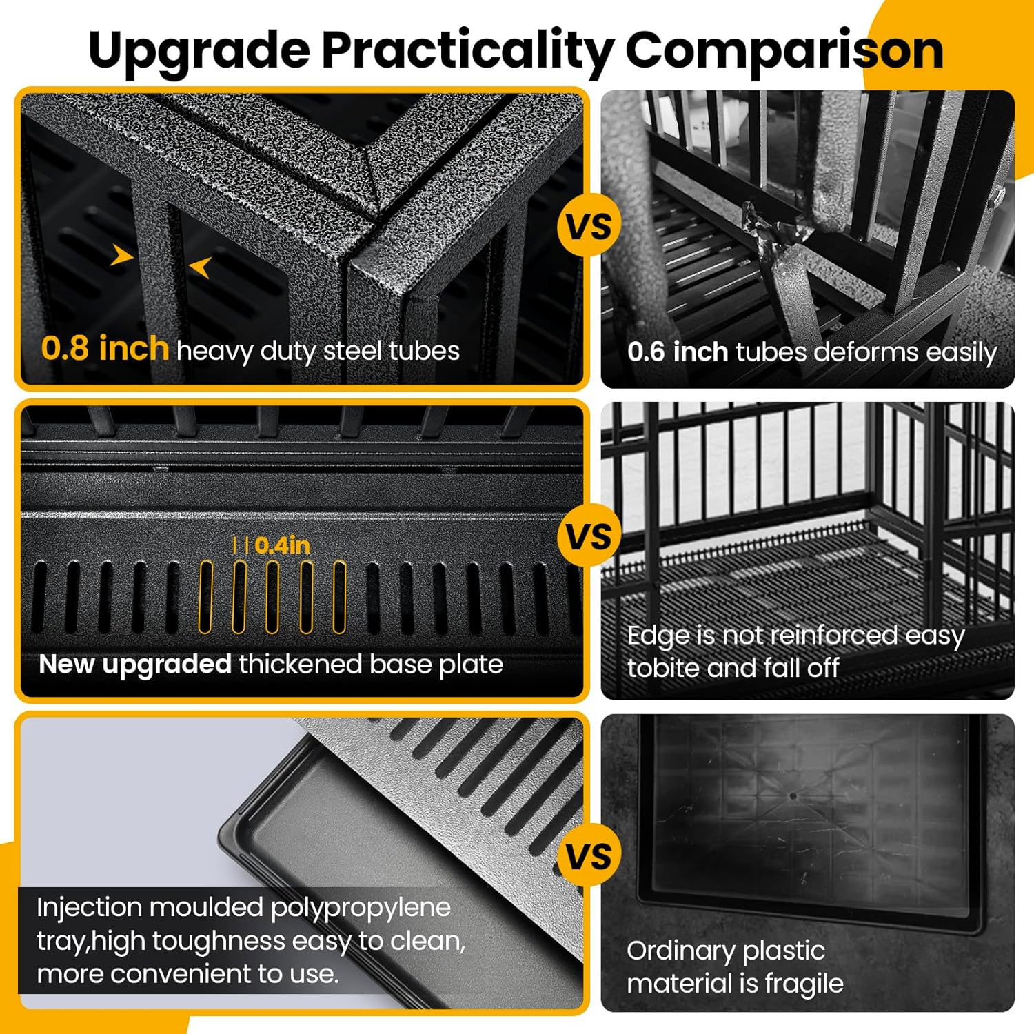Freepet Heavy Duty Indestructible Dog Crate,2025 New Upgraded Reinforced Baseplate for Large Dogs,XL Dog Crate for High Anxiety Dogs/Max Load Capacity 250lbs/Double Door with Wheels