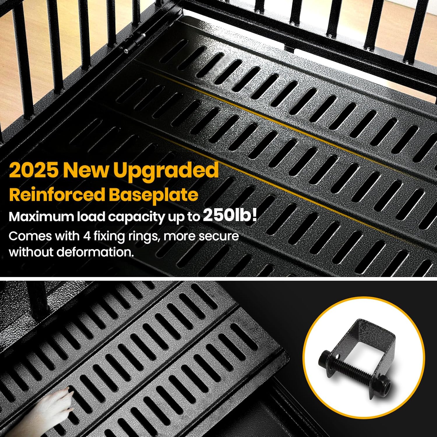 Freepet Heavy Duty Indestructible Dog Crate,2025 New Upgraded Reinforced Baseplate for Large Dogs,XL Dog Crate for High Anxiety Dogs/Max Load Capacity 250lbs/Double Door with Wheels