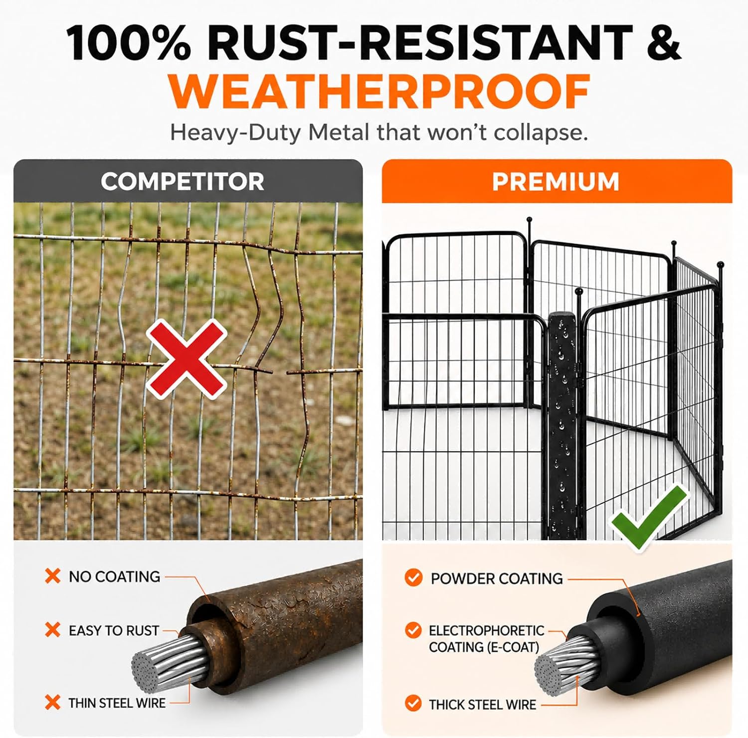 Freepet Dog Playpen - 32 inch 8 Panels Heavy Duty Metal Puppy Fence