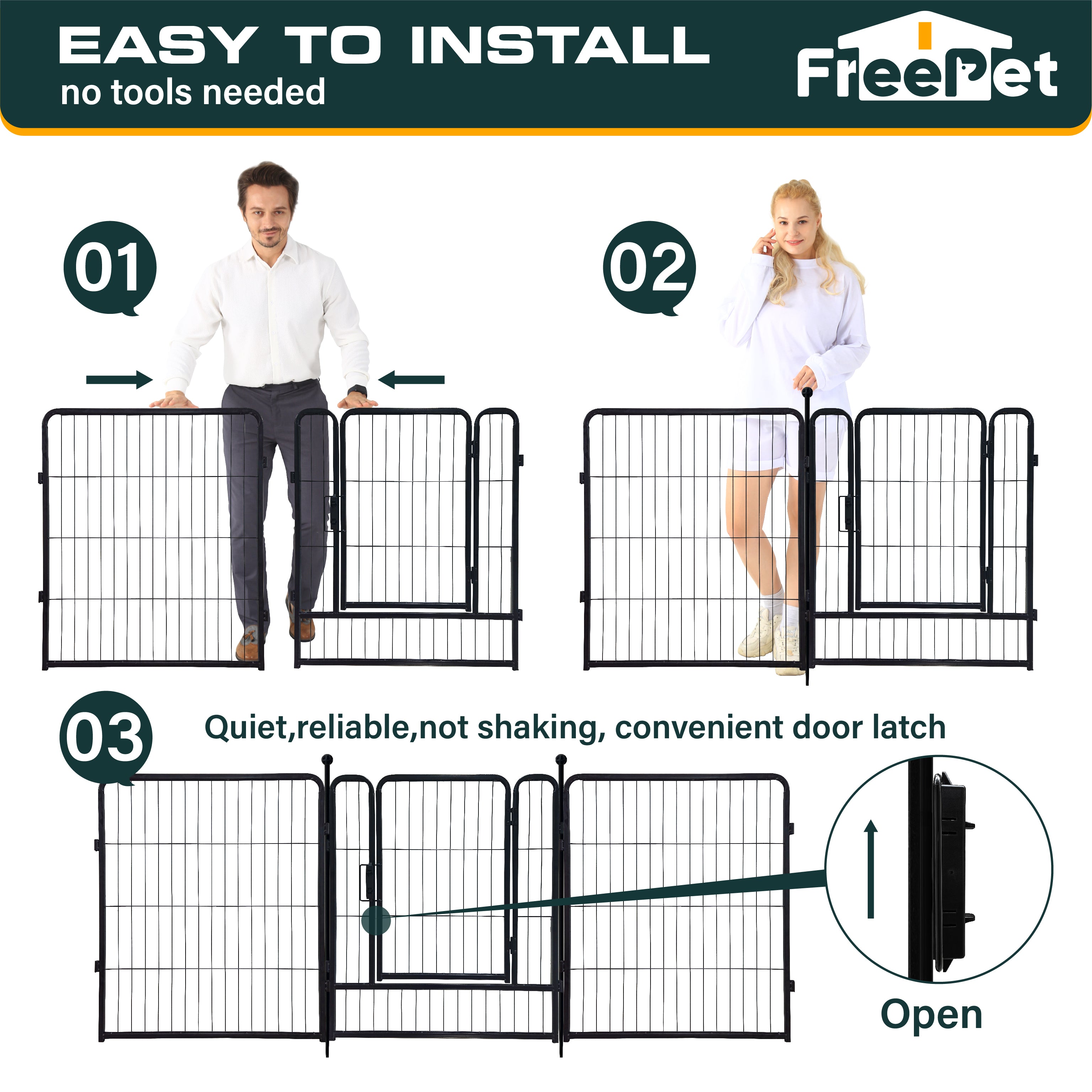 Outdoor Dog Playpen - 24 inch, 8 Panels for Small and Puppy Size Dogs - Heavy Duty Metal Pet Fence with Black Anti-Rust Coating - Portable Exercise Play Pen for RV, Camping, and Yard