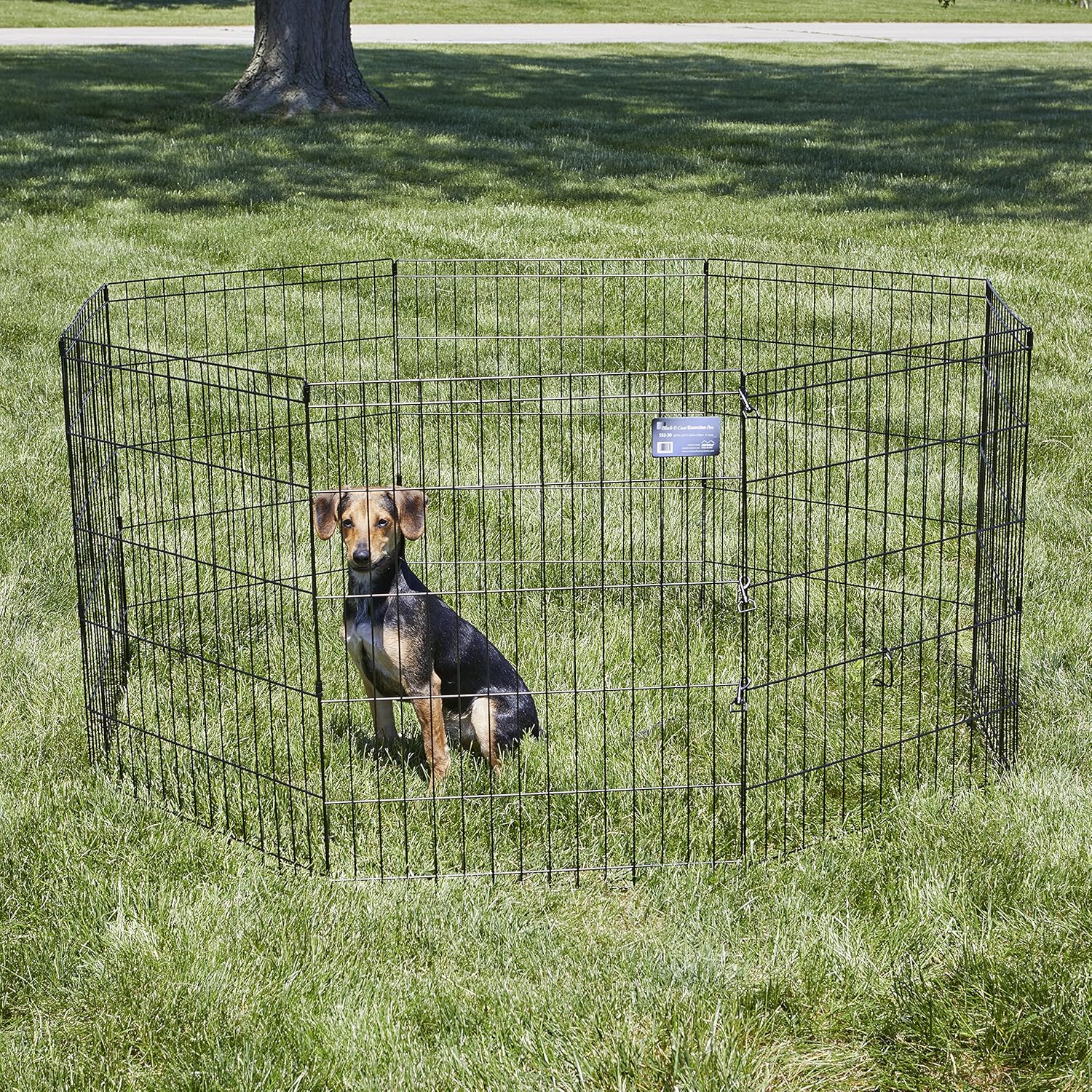 Freepet Folding Metal Puppy / Dog Exercise Pen, Indoor/Outdoor Playpen with  Door