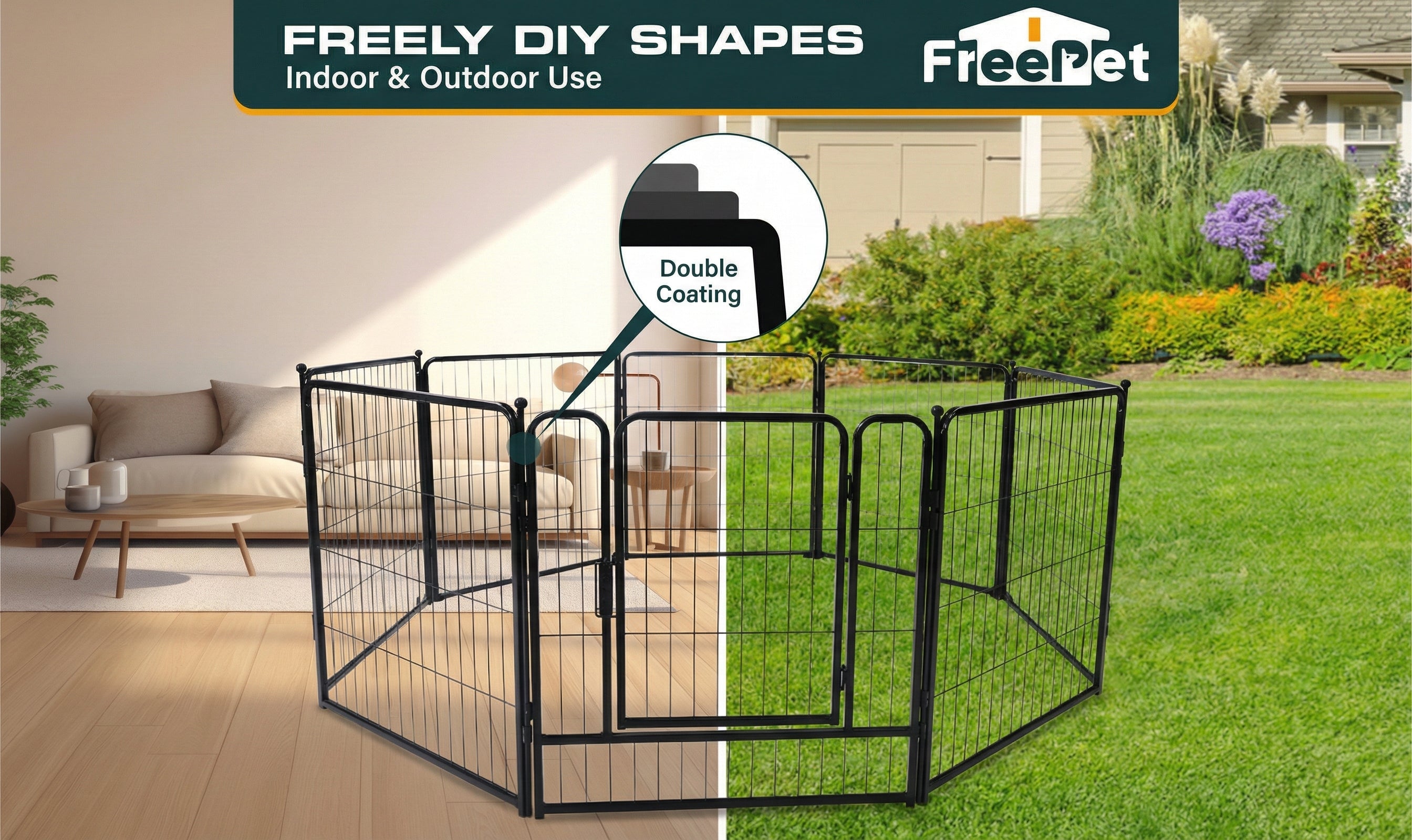Outdoor Dog Playpen - 24 inch, 8 Panels for Small and Puppy Size Dogs - Heavy Duty Metal Pet Fence with Black Anti-Rust Coating - Portable Exercise Play Pen for RV, Camping, and Yard