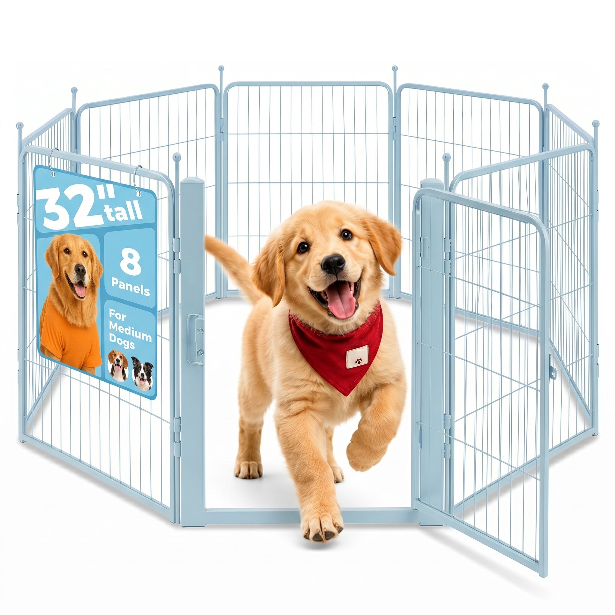 Freepet Dog Playpen - 32 inch 8 Panels Heavy Duty Metal Puppy Fence