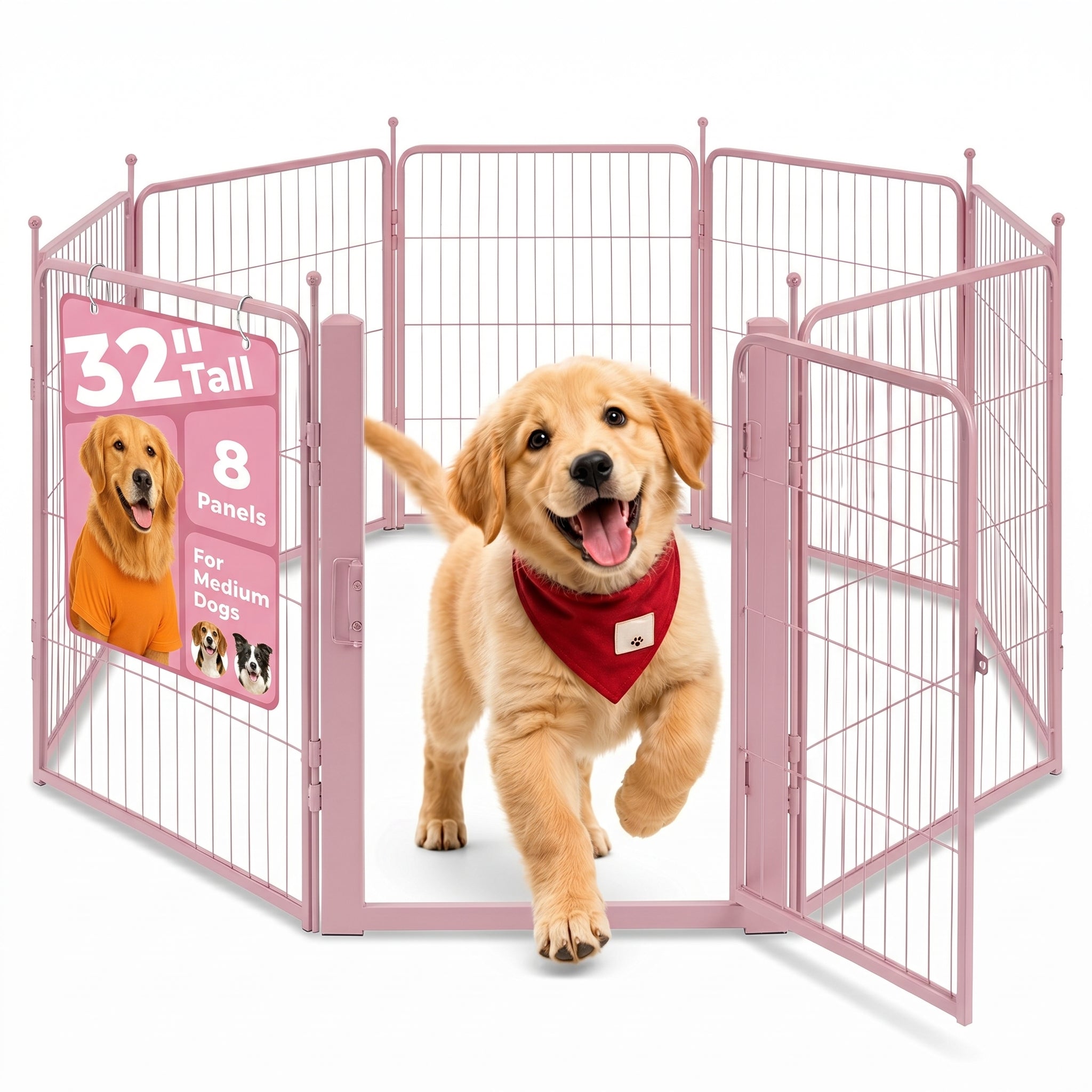 Freepet Dog Playpen - 32 inch 8 Panels Heavy Duty Metal Puppy Fence