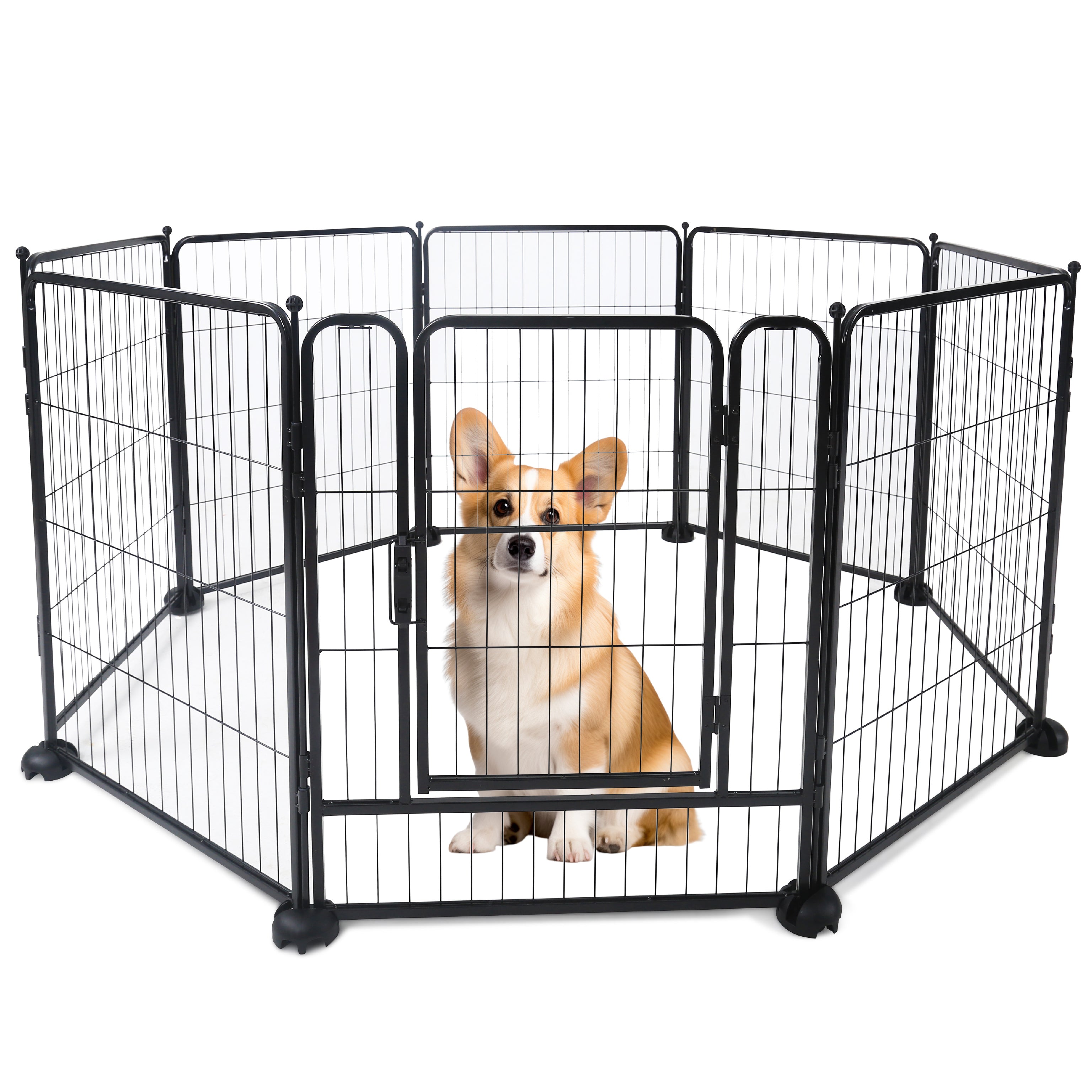 Outdoor Dog Playpen - 24 inch, 8 Panels for Small and Puppy Size Dogs - Heavy Duty Metal Pet Fence with Black Anti-Rust Coating - Portable Exercise Play Pen for RV, Camping, and Yard