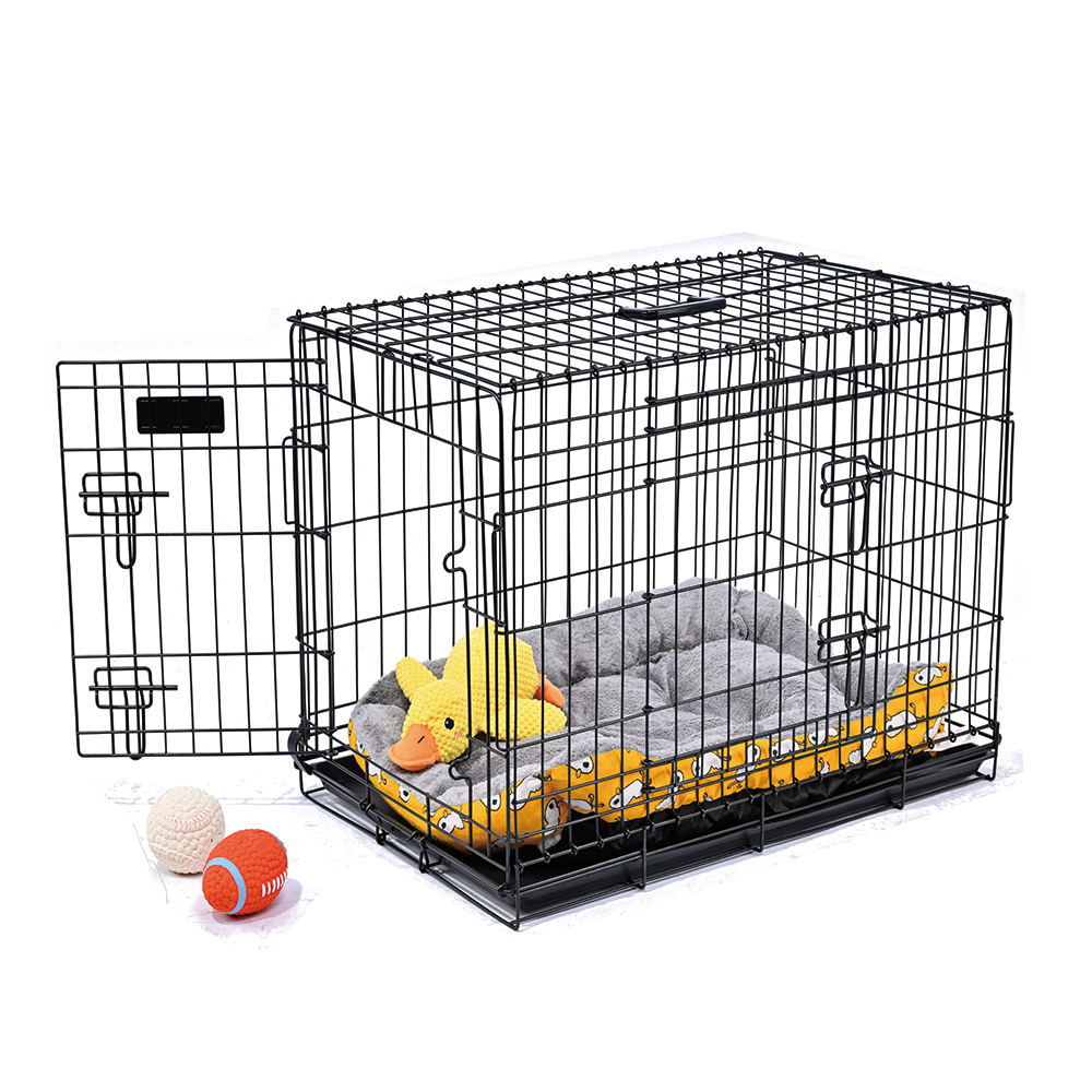 Freepet Loop Wire Crate Double Door Folding Dog Crate with Divider Panel, Leak-Proof Tray & Secure Latches, Portable, Durable & Easy to Assemble
